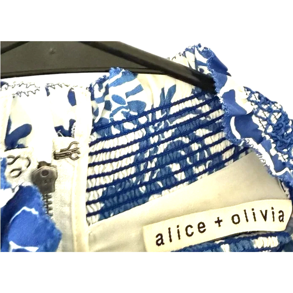 Alice + Olivia Blue White Karisse Cap Sleeve Mock Neck Mini Dress Roman 6 S - Picture 8 of 8